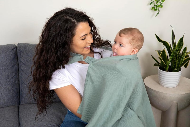 Evergrwn Superior Design Multi-use Privacy Nursing Cover Up for Breastfeeding, 100% Cotton Breathable Nursing Cover with Arch Neckline, Muslin Breastfeeding Cover, Baby Essentials (Rainbow Beige) - Image 2